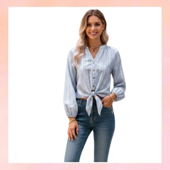 Tops - Striped Button-Down Tie Front Blouse – Boho Chic Vibes